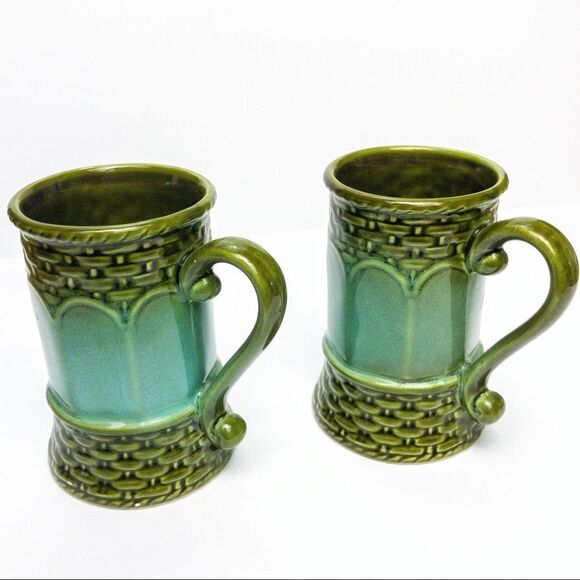 MCM Vintage Green Ceramic Coffee Cups - 1 Pair - Picture 2 of 10